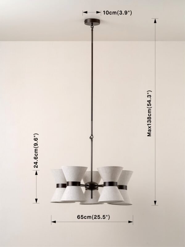 Renwick - 5 light linen and bronze pendant - Image 7