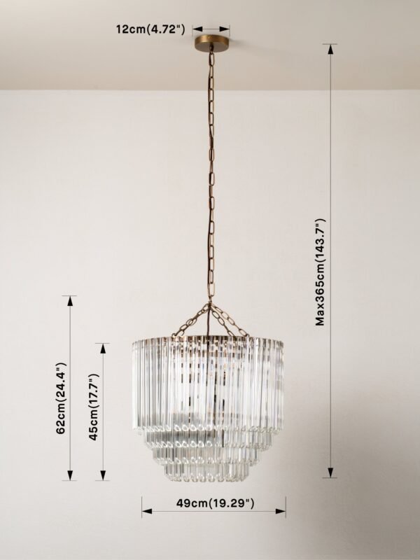 Petalia - 9 light aged brass and clear glass tube tall chandelier - Image 6