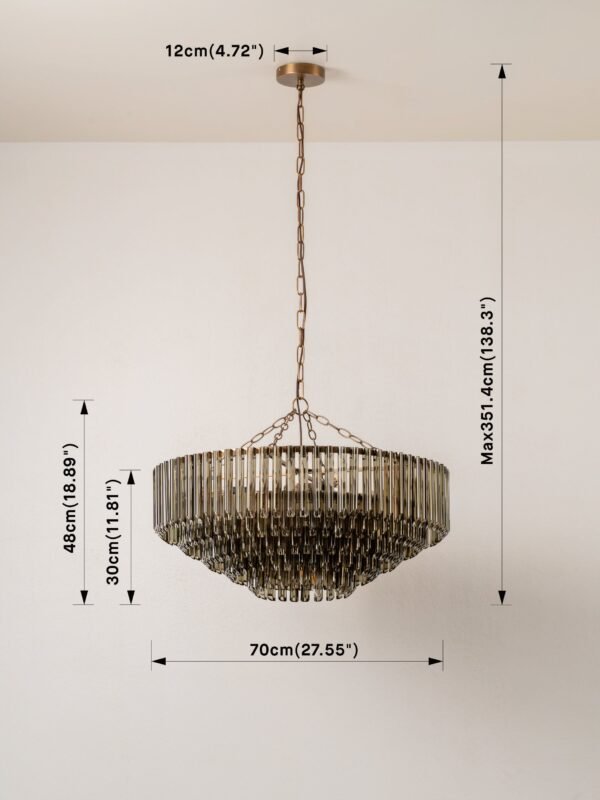Petalia - 9 light aged brass and smoked green glass tube wide chandelier - Image 6