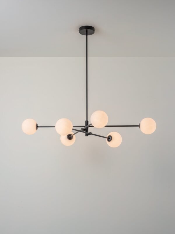 Chelso - 6 light matt black and opal pendant - Image 4
