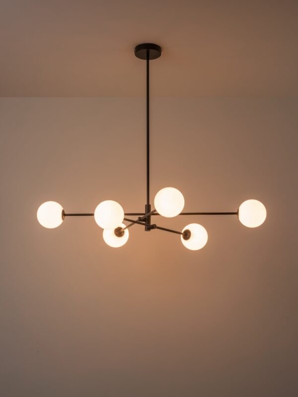Chelso - 6 light matt black and opal pendant - Image 3