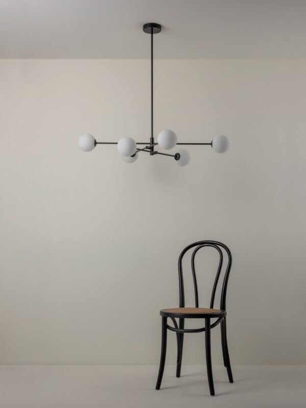 Chelso - 6 light matt black and opal pendant - Image 7