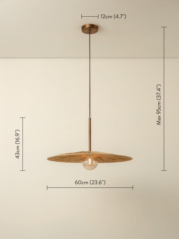 Ridotti - 1 light natural raffia and burnished brass pendant - Image 6