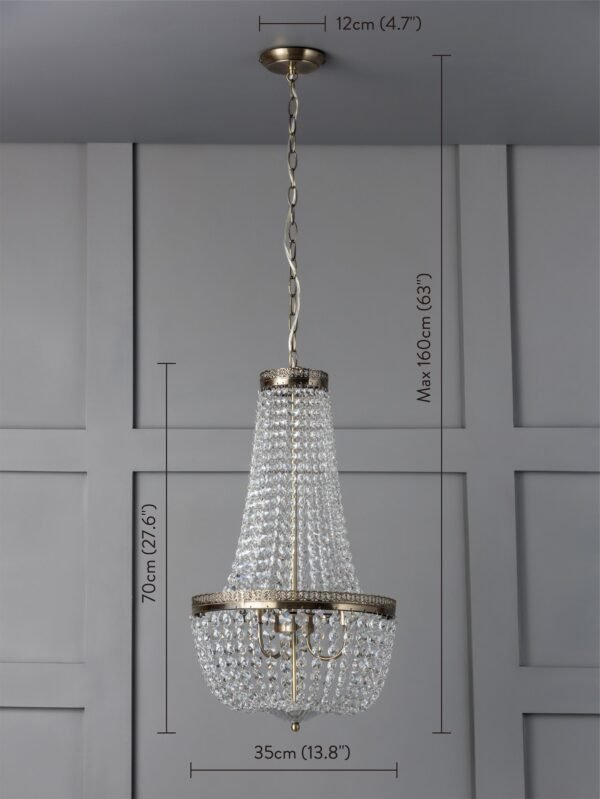 Pioni - 3 light antique brass crystal glass chandelier - Image 5