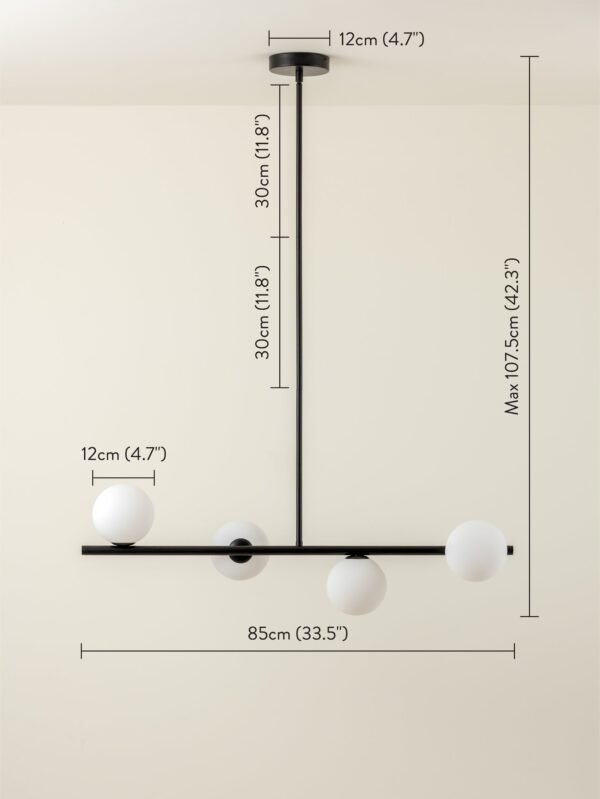 Perch - 4 light matt black and opal pendant bar - Image 10