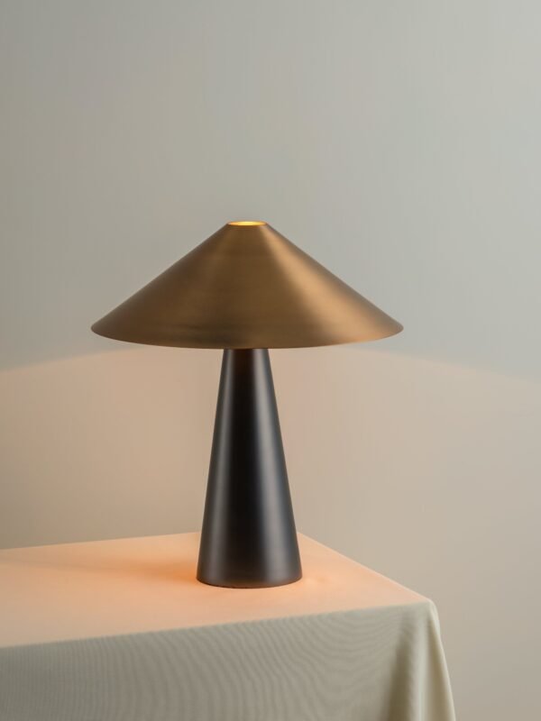 Orta - 1 light antique silver and burnished brass cone table lamp - Image 2