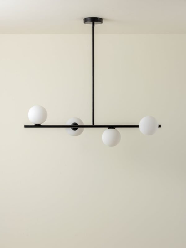 Perch - 4 light matt black and opal pendant bar - Image 2