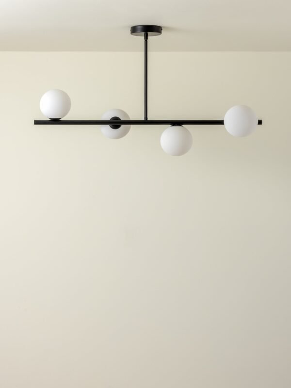 Perch - 4 light matt black and opal pendant bar - Image 5