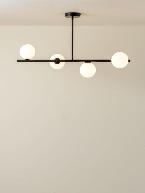 Perch - 4 light matt black and opal pendant bar - Image 6