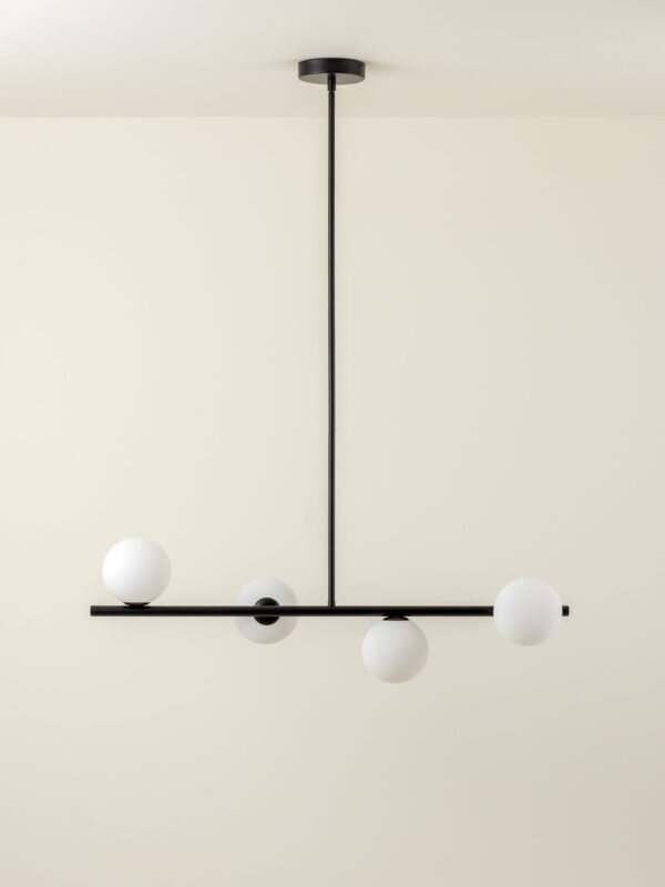Perch - 4 light matt black and opal pendant bar - Image 7