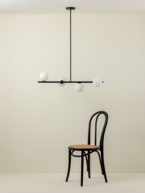Perch - 4 light matt black and opal pendant bar - Image 9