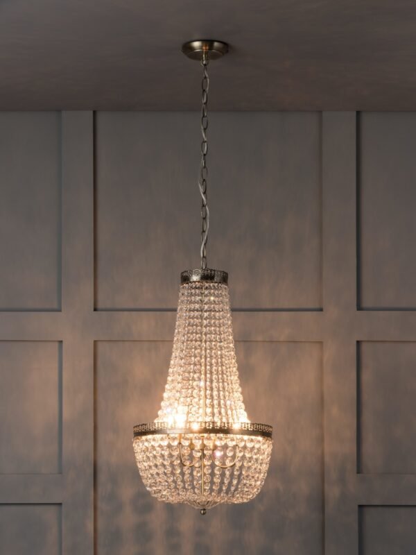 Pioni - 3 light antique brass crystal glass chandelier