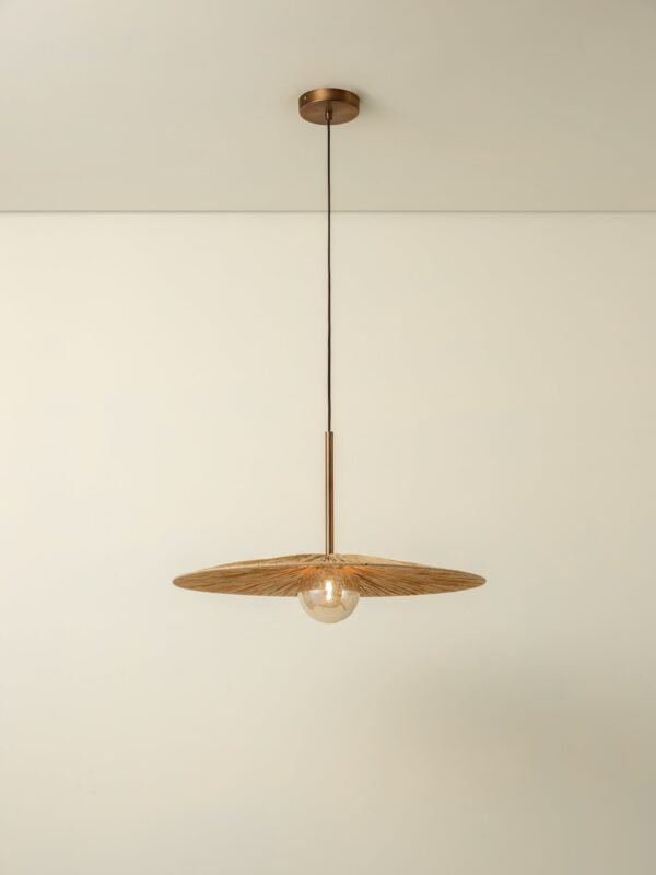Ridotti - 1 light natural raffia and burnished brass pendant