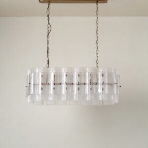 Pazo - 9 light layered textured glass oval chandelier