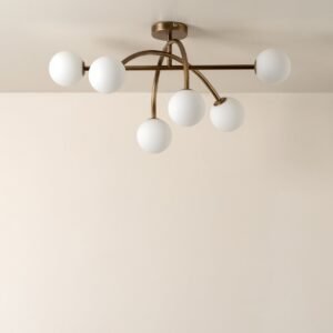 Perry - 6 light aged brass and opal flush pendant
