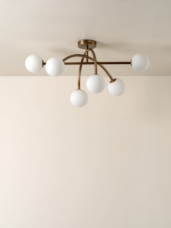 Perry - 6 light aged brass and opal flush pendant