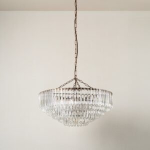 Petalia - 9 light aged brass and clear glass tube wide chandelier