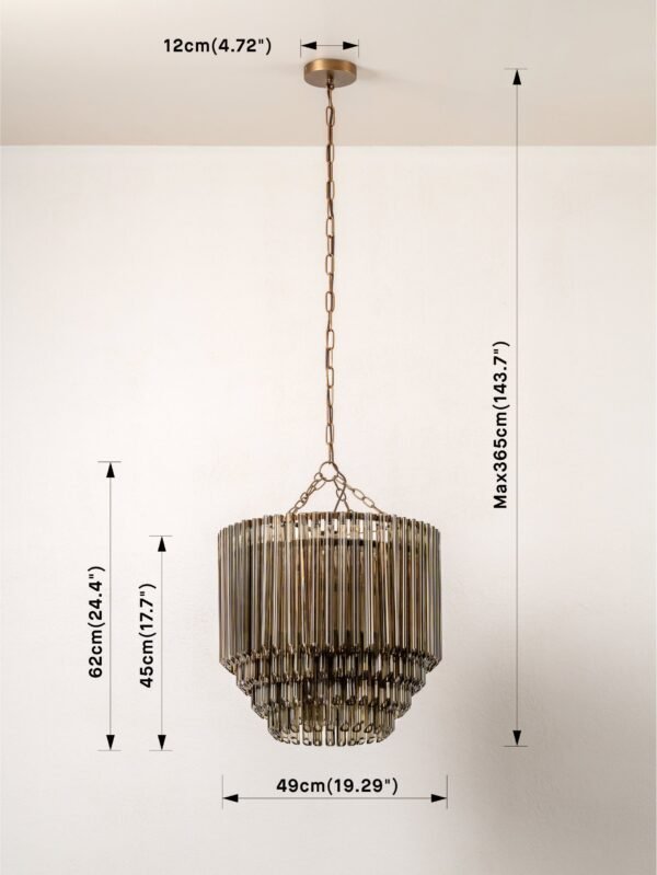 Petalia - 9 light aged brass and smoked green glass tube tall chandelier - Image 6