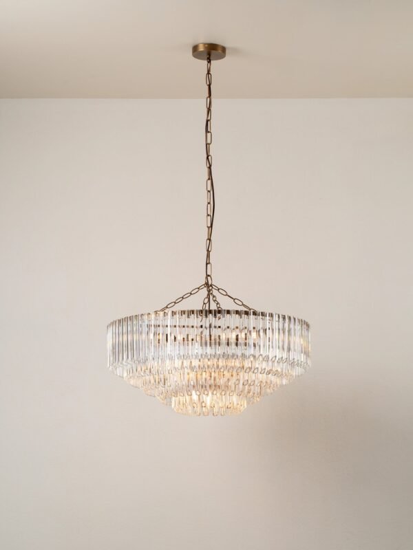 Petalia - 9 light aged brass and clear glass tube wide chandelier - Image 3