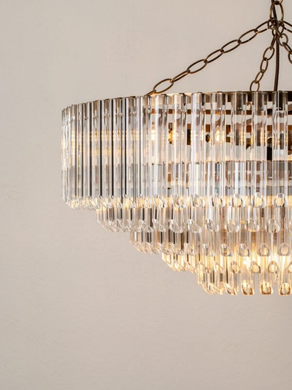 Petalia - 9 light aged brass and clear glass tube wide chandelier - Image 4