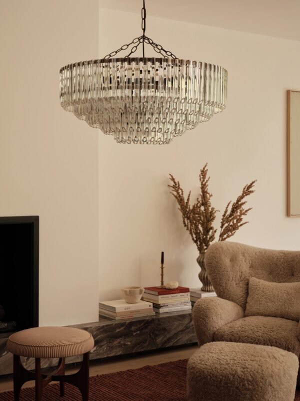 Petalia - 9 light aged brass and clear glass tube wide chandelier - Image 2