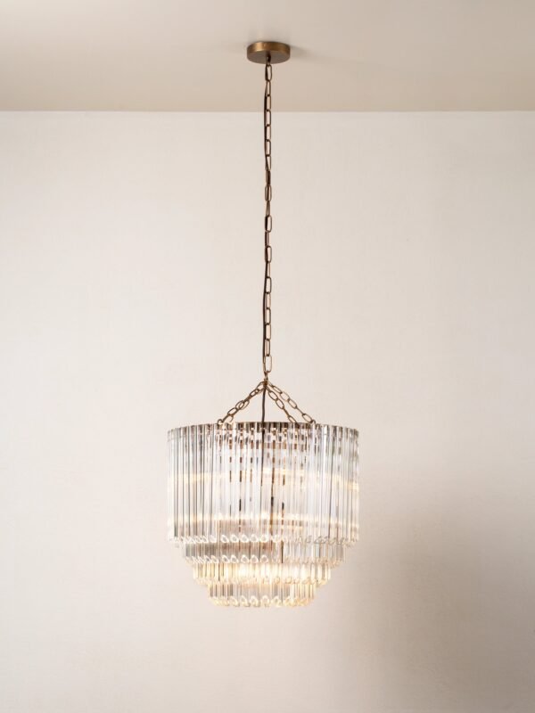 Petalia - 9 light aged brass and clear glass tube tall chandelier - Image 3