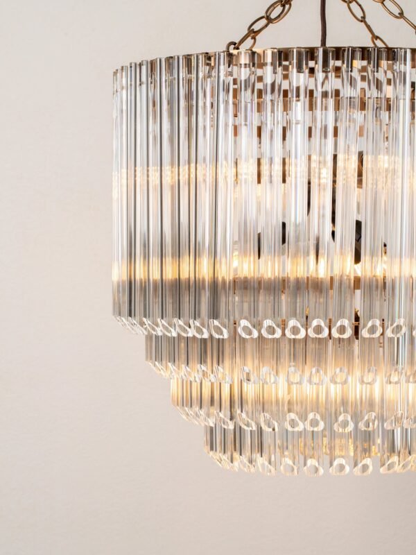 Petalia - 9 light aged brass and clear glass tube tall chandelier - Image 4