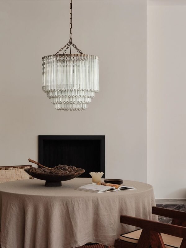Petalia - 9 light aged brass and clear glass tube tall chandelier - Image 2