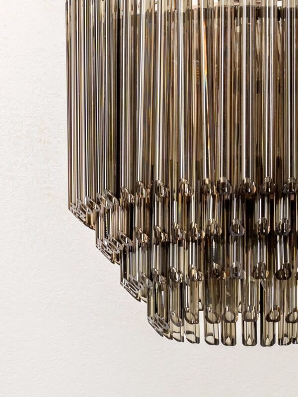 Petalia - 9 light aged brass and smoked green glass tube tall chandelier - Image 4