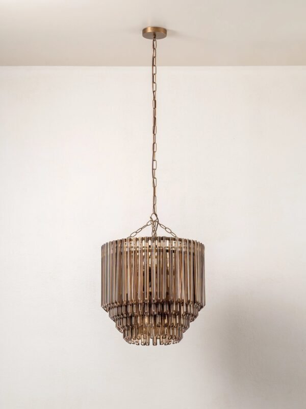Petalia - 9 light bronze and smoked chocolate glass tube tall chandelier