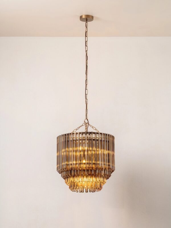 Petalia - 9 light bronze and smoked chocolate glass tube tall chandelier - Image 3
