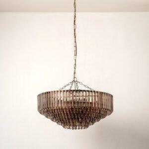 Petalia - 9 light bronze and smoked chocolate glass tube wide chandelier