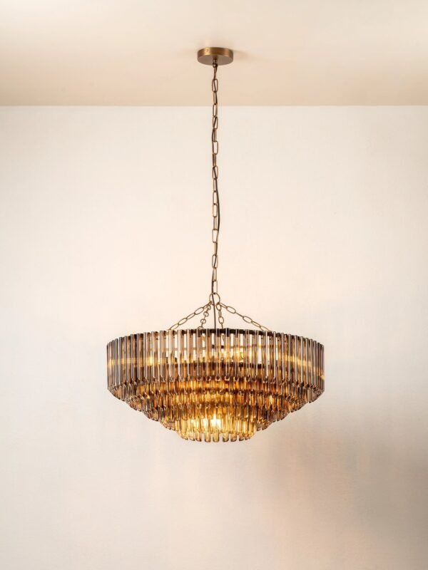 Petalia - 9 light bronze and smoked chocolate glass tube wide chandelier - Image 3