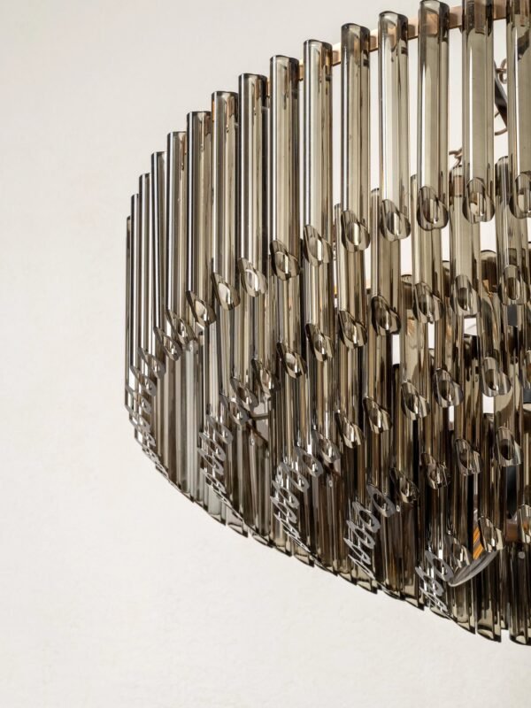 Petalia - 9 light aged brass and smoked green glass tube wide chandelier - Image 4