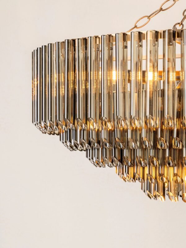 Petalia - 9 light aged brass and smoked green glass tube wide chandelier - Image 5