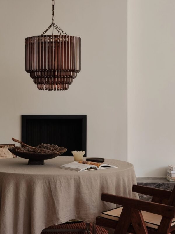 Petalia - 9 light bronze and smoked chocolate glass tube tall chandelier - Image 2