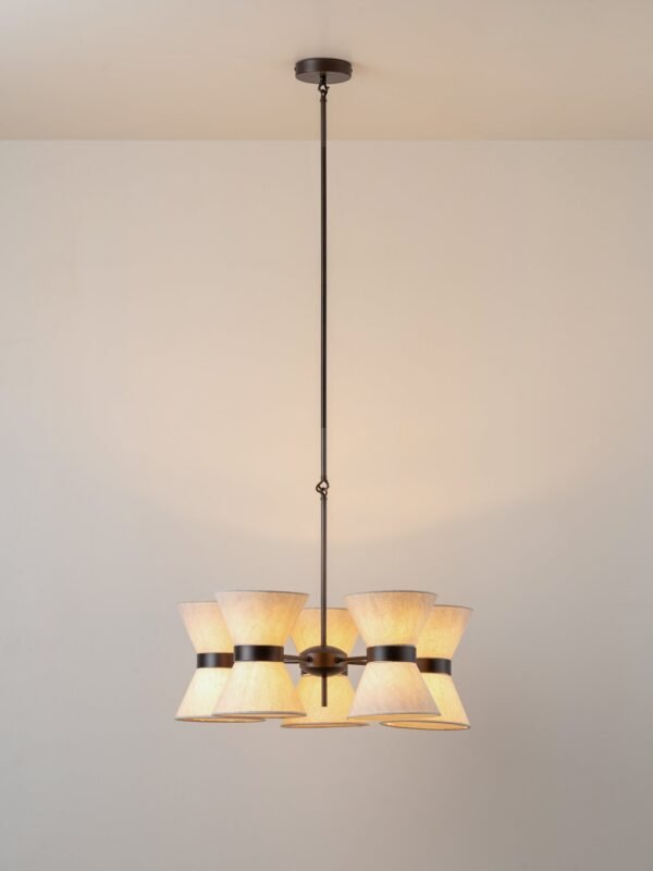Renwick - 5 light linen and bronze pendant - Image 2