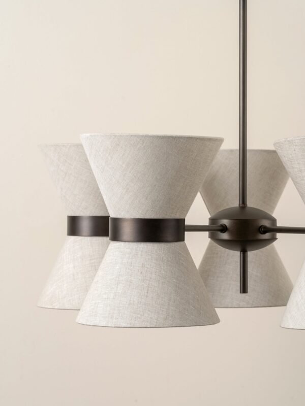 Renwick - 5 light linen and bronze pendant - Image 4