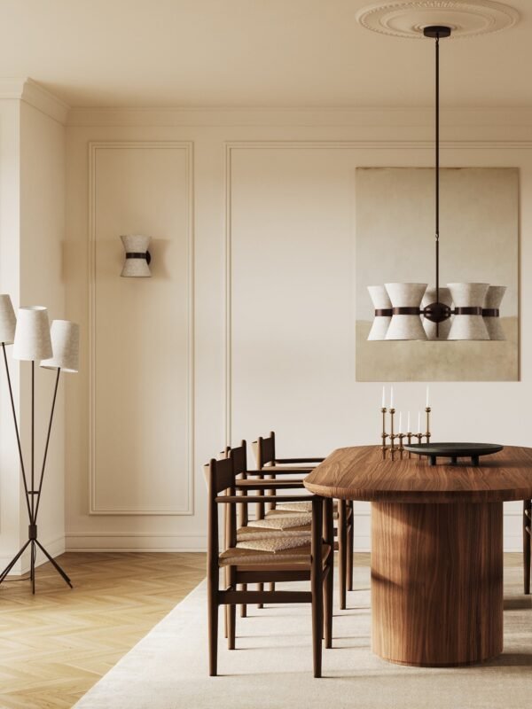 Renwick - 5 light linen and bronze pendant - Image 6