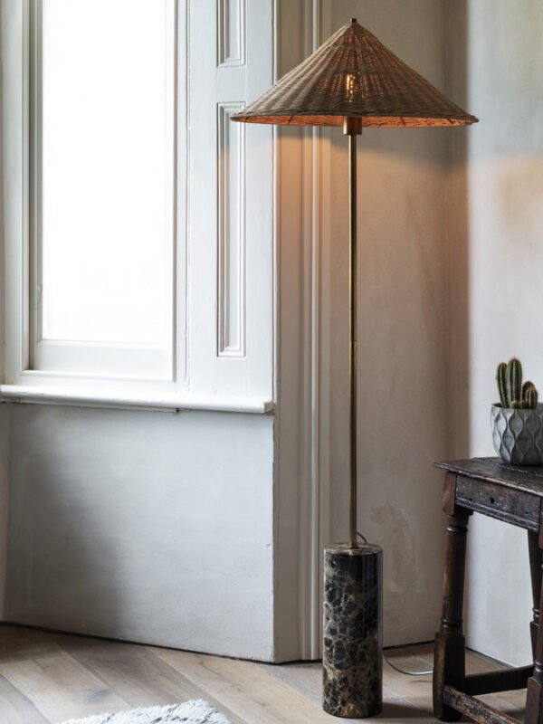 Ardini - 1 light rattan and brown marble floor lamp - Image 2