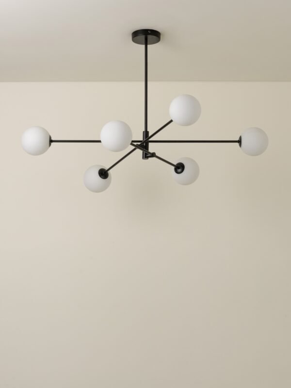 Chelso - 6 light matt black and opal pendant - Image 5